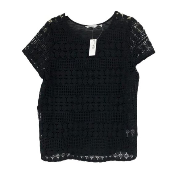 Reitmans Black crochet  short sleeve / front layered opaque T-shirt NWT M - Picture 1 of 14